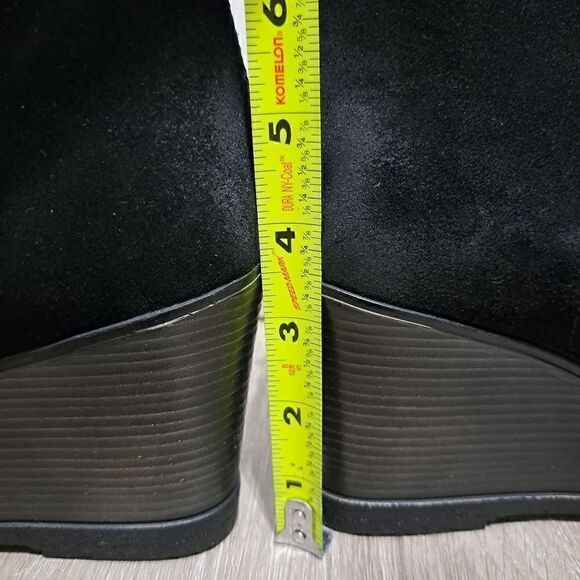 Kenneth Cole Reaction Dot-Ation Leather Suede Wedge Ankle Bootie Sz 11 Black - Picture 10 of 16